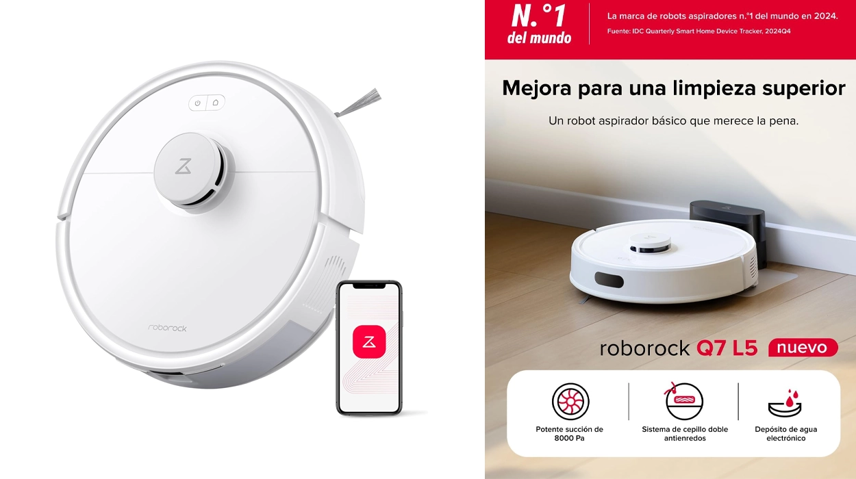 Aspira y friega tu piso con este robot aspirador Roborock Q7L5 con doble sistema antienredos que hoy baja a mitad de precio