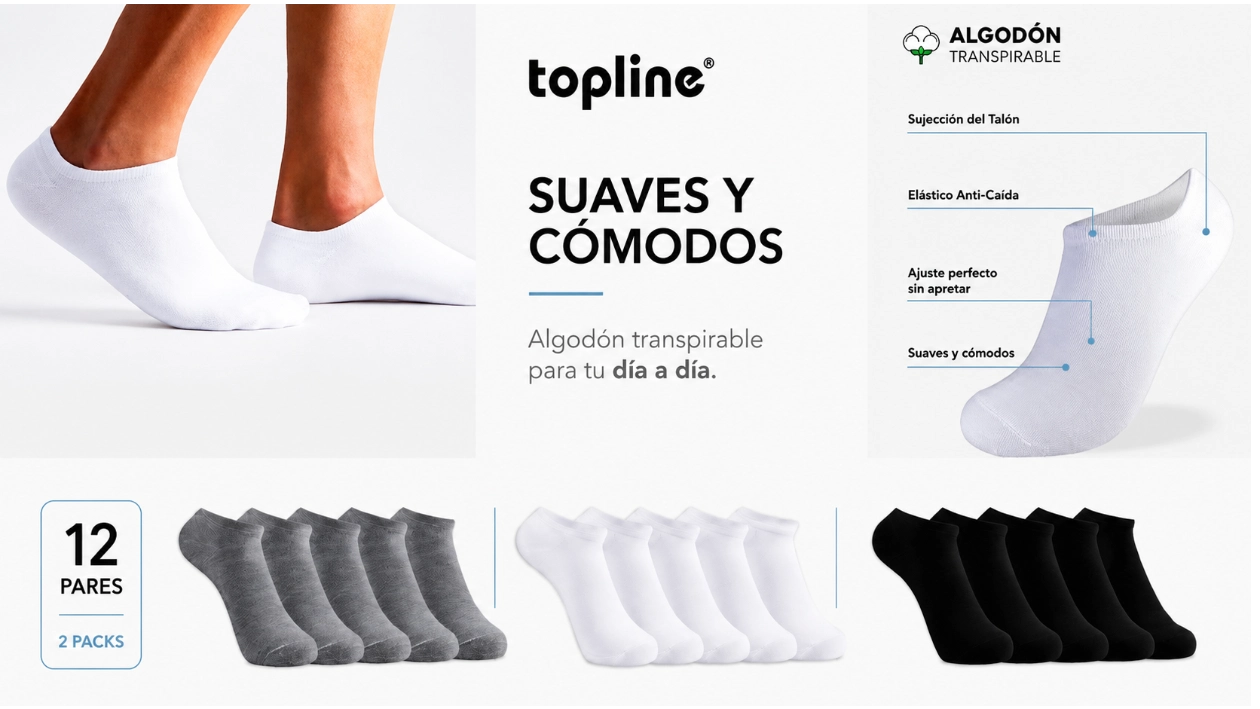 12 pares de calcetines tobilleros de algodón con valoraciones buenísimas a sólo 1€ el par en varios colores