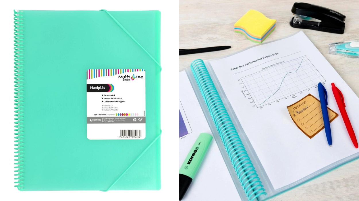 Mantén tus documentos a salvo con la carpeta A4 Maxiplás en verde mint con fundas transparentes por sólo 5,89€ (38% de descuento)