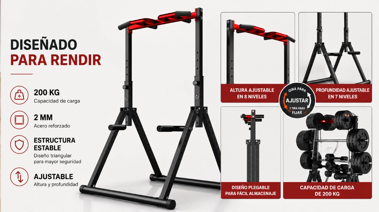 Estación de dominadas plegable: entrenamiento completo en casa sin ocupar espacio por sólo 139,99€ (13% de descuento)