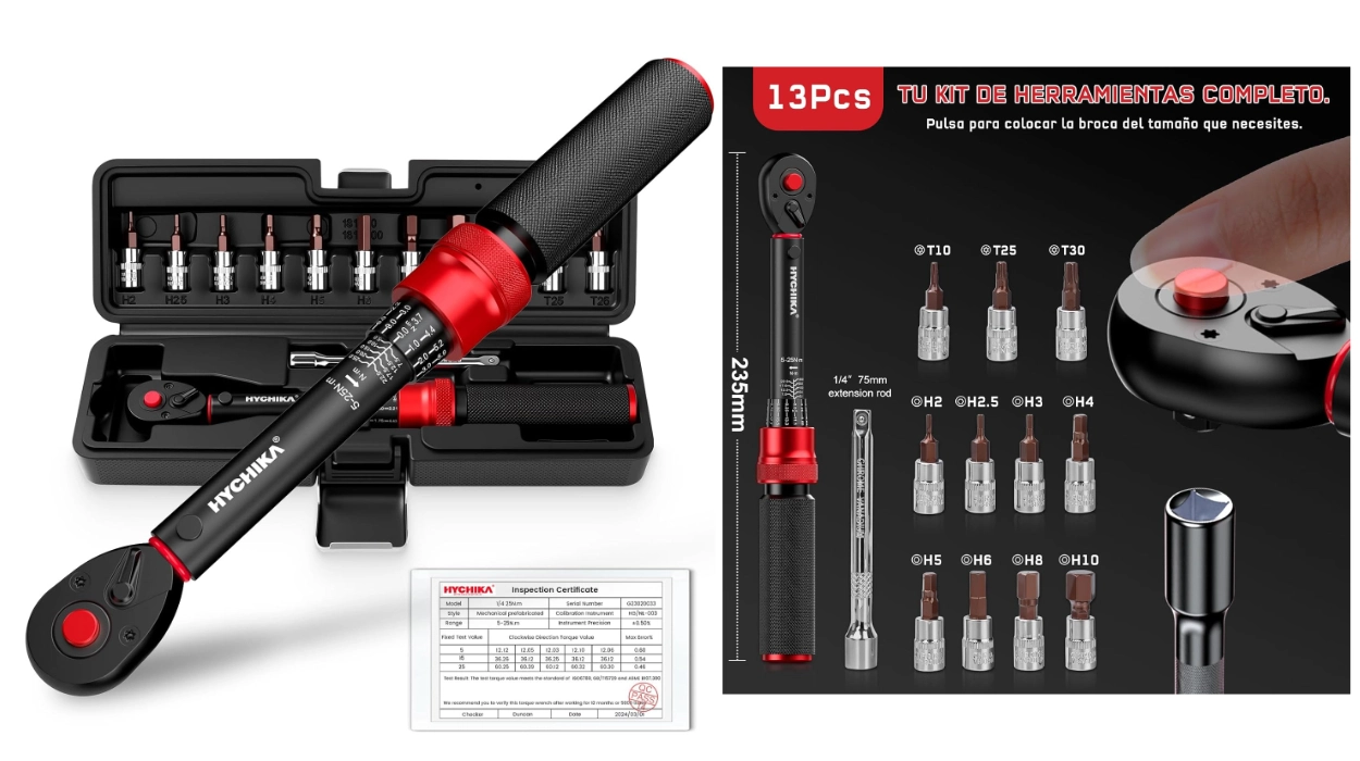 Set de 13 Llaves dinamométricas Hychika con precisión 2% y clic audible por sólo 25,26€ (23% de descuento)