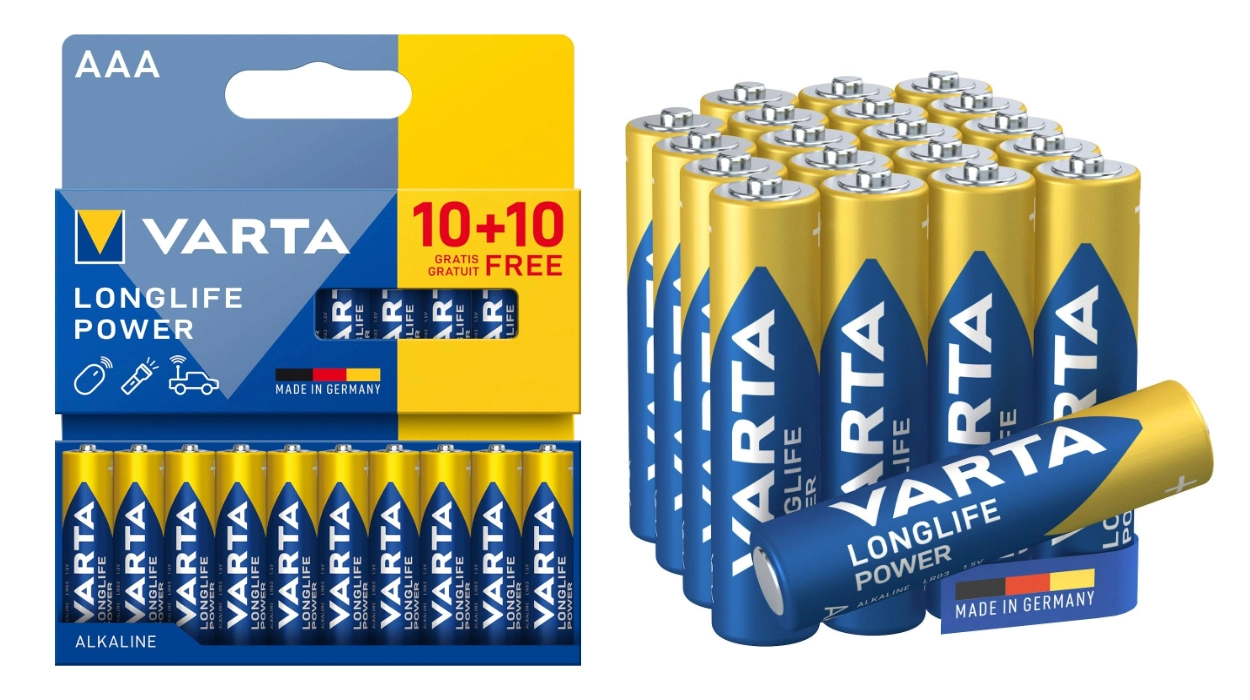 Potencia duradera con el pack de 20 pilas Varta Longlife Power AAA para mandos, cámaras y dispositivos domésticos por sólo 5,79€ (42% de descuento)