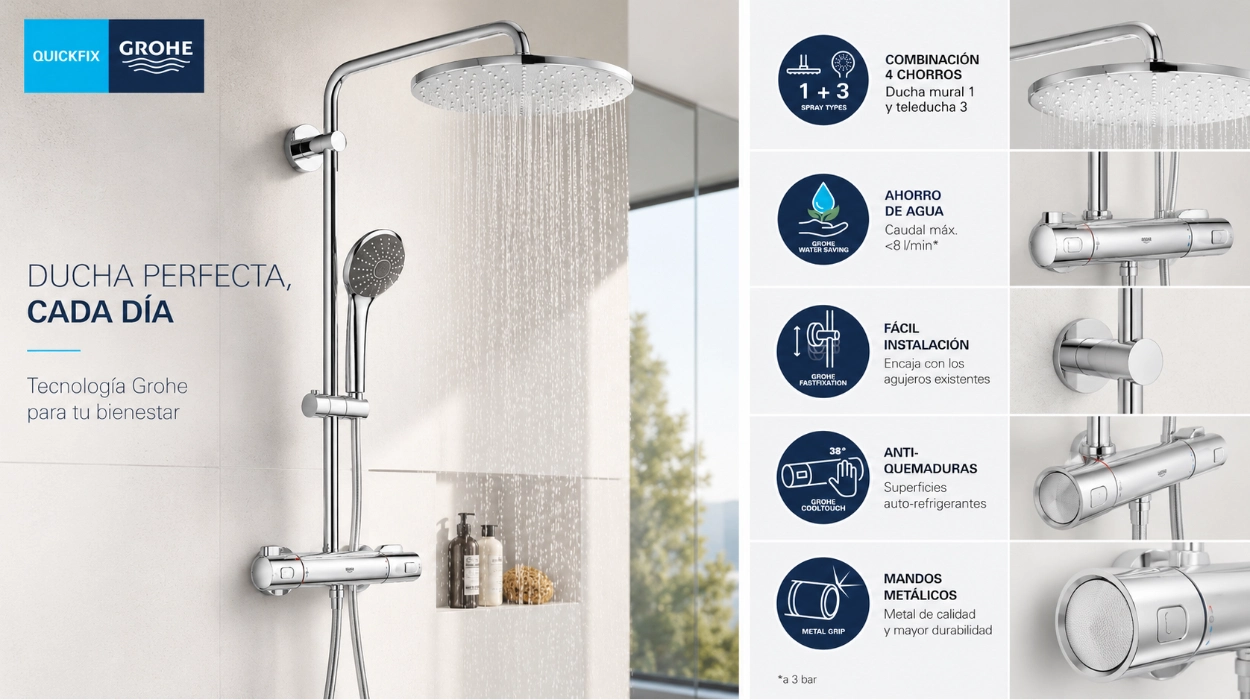 Ducha Grohe Vitalio Joy: temperatura estable, 3 chorros, resistente y ahorro de agua por sólo 341,99€ (24% de descuento)