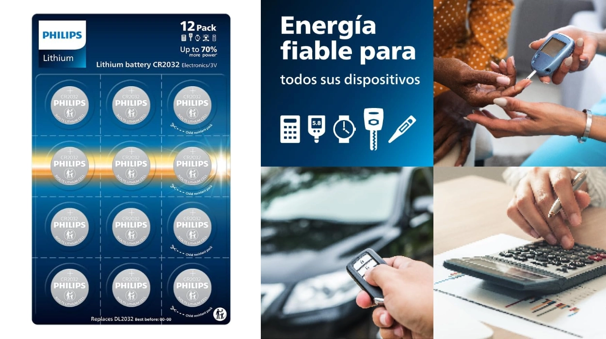 Pack x12 pilas Philips CR2032: energía duradera y diseño seguro para relojes y mandos por sólo 7,99€ (20% de descuento)