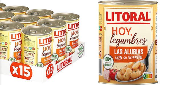 Chollo Pack x15 latas de Litoral Hoy de alubias con su sofrito por sólo 22,99€ (-21%) ¡1,53€ cada uno!