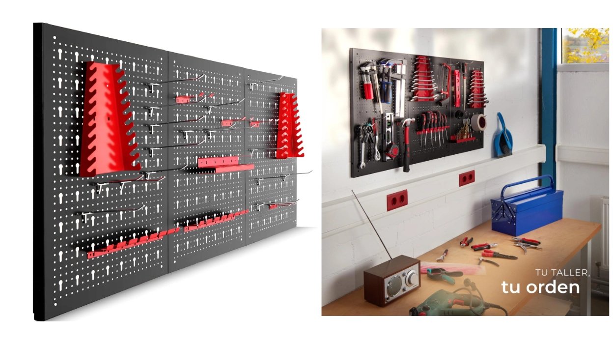 Orden impecable para tus herramientas con el organizador Tectake: panel perforado y 25 fijaciones versátiles por sólo 34,89€ (22% de descuento)