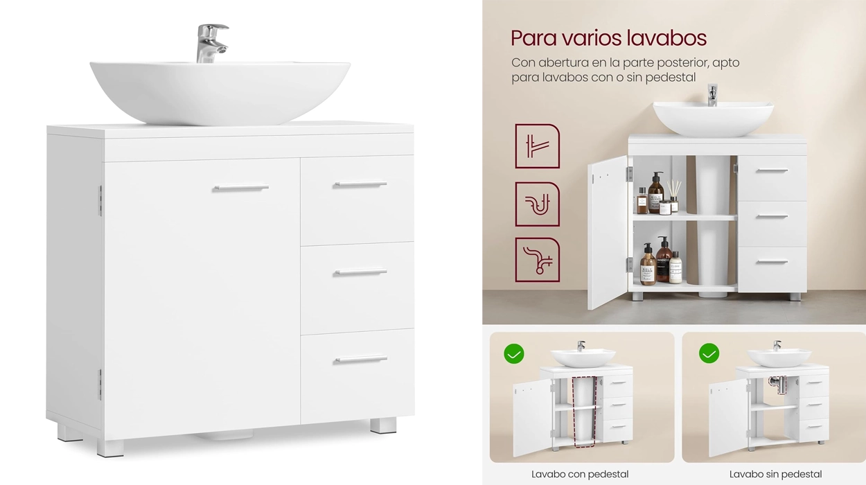 Chollo Mueble de baño bajo lavabo Vasagle con 3 cajones y 2 compartimentos por sólo 45,49€ con envío gratis (-30%)