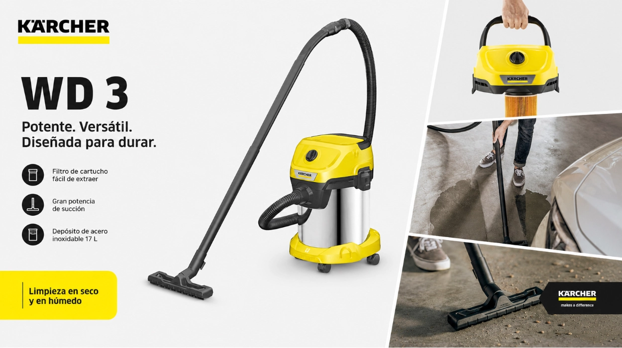 Chollo Aspirador Kärcher WD3 en seco y húmedo por sólo 78,99€ con envío gratis (-21%)
