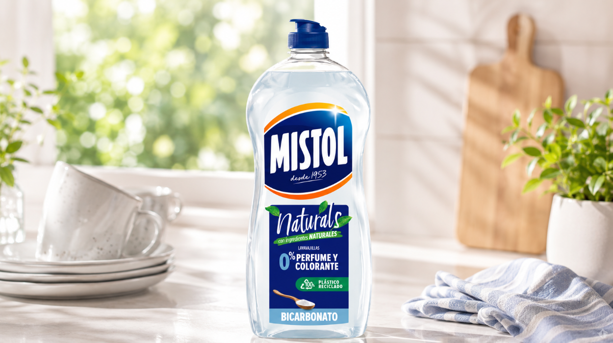 Lavavajillas a mano Mistol Naturals Bicarbonato de 650 ml para pieles sensibles, sin perfumes ni colorantes por sólo 1,97€ (-29%)