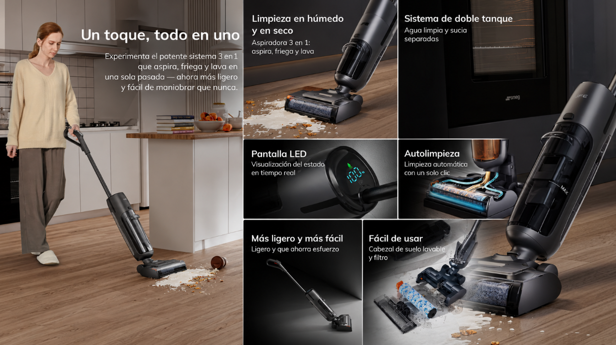 Aspirador escoba inteligente ILIFE W90 Pro que limpia, friega y se autolimpia por sólo 77,32€ con cupón y envío gratis (-36%)
