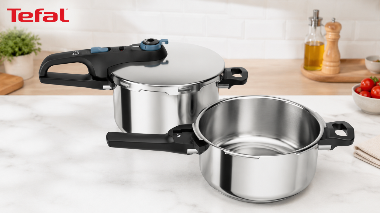 Olla a presión TEFAL Secure Trendy con cesta y 2 cuerpos (4 y 6 litros) por sólo 69,95€ con envío gratis (-28%)
