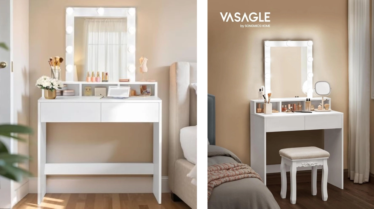 Elegancia y funcionalidad: tocador Vasagle Kailyn con espejo LED y varios compartimentos por sólo 62,99€ con envío gratis (-25%)