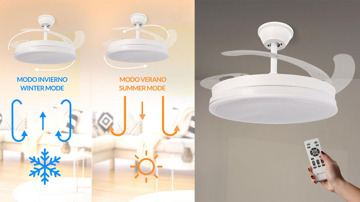 Chollo Ventilador de techo con aspas retráctiles y luz LED por sólo 28,90€ con envío gratis (-82%)