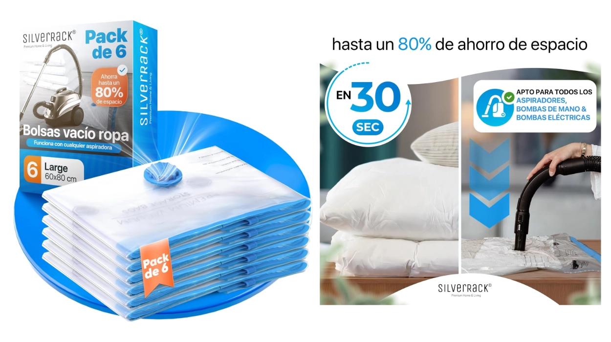 Pack x6 bolsas de vacío SilverRack para ropa de 60 x 80 cm por sólo 13,26€ (-80%)