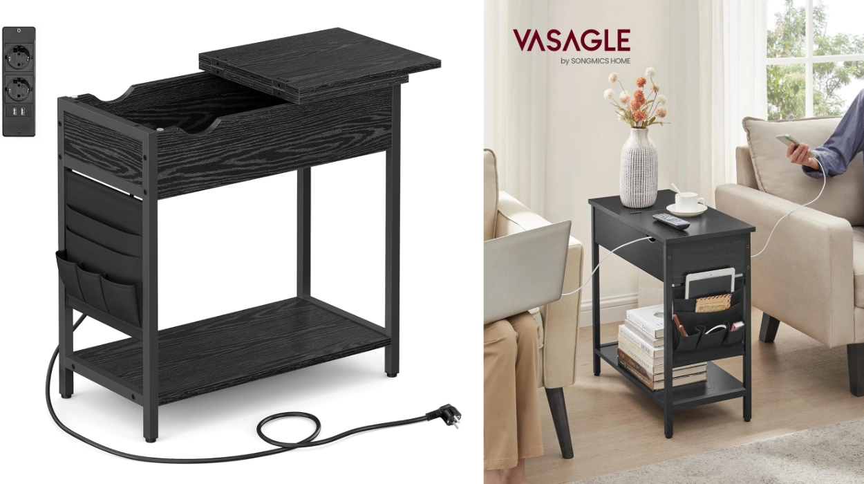 Mesa auxiliar Vasagle con enchufe y puertos USB, perfecta para sala de estar o dormitorio por sólo 38,24€ con envío gratis (-16%)
