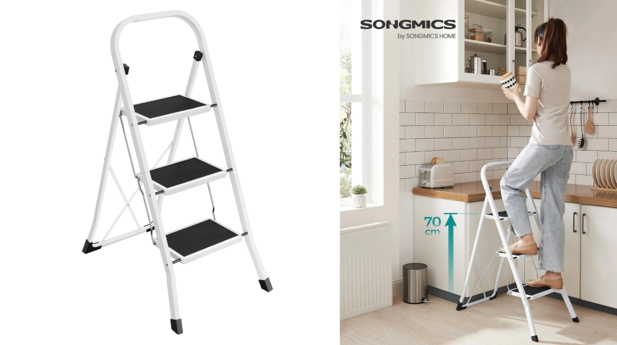 Escalera de tijera Songmics de 3 peldaños, plegable, ligera y segura por sólo 22,64€ con envío gratis (-25%)