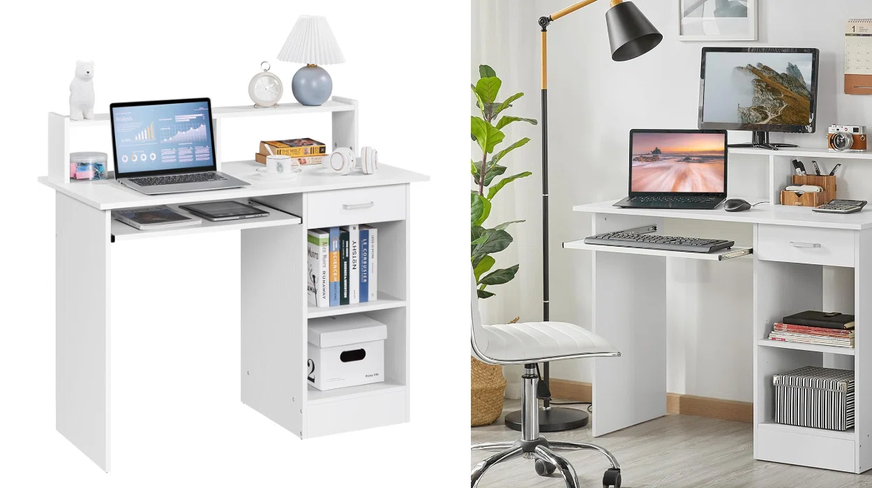 Escritorio Yaheetech funcional: cajón, bandeja deslizable y soporte para monitor por sólo 68,86€ con envío gratis (-23%)