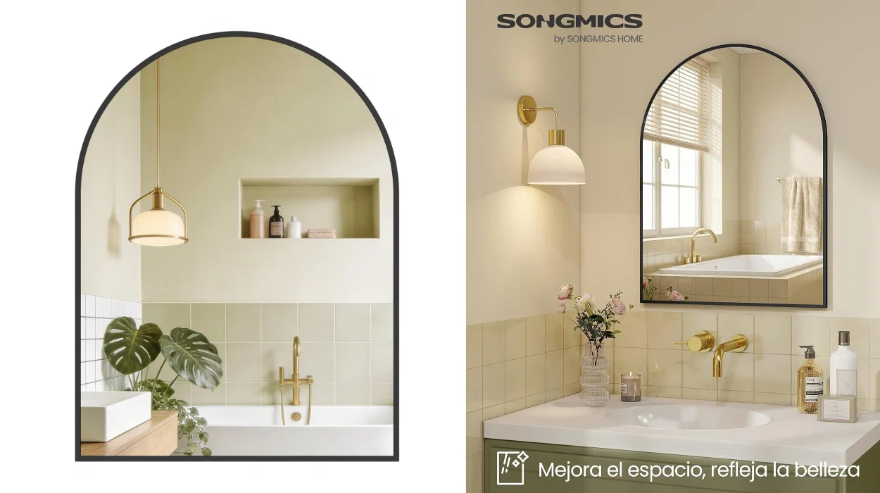 Reflejo elegante en tu pared: espejo Songmics arqueado de 81 x 61 cm con marco de aluminio por sólo 31,99€ con envío gratis (-20%)