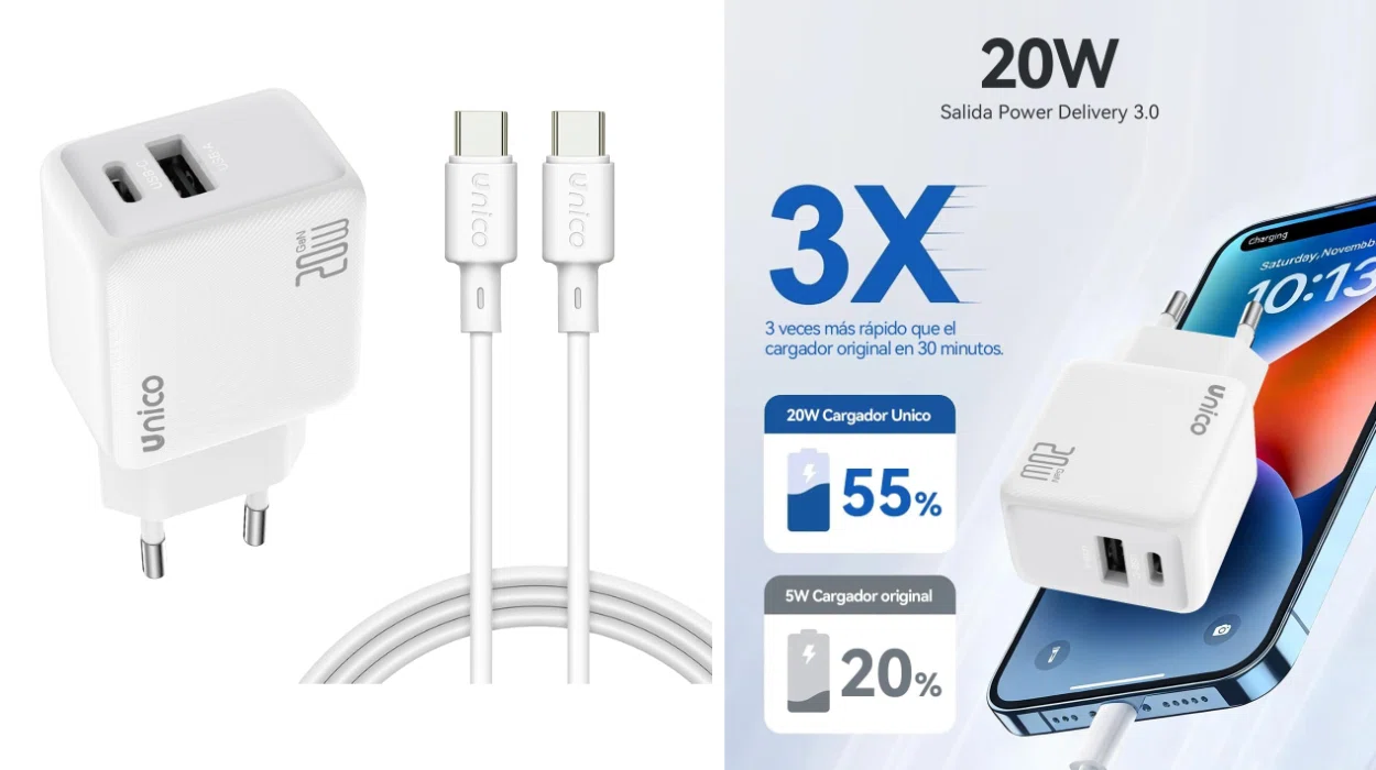 Cargador rápido de 20W para iPhone y iPad con cable USB-C de 60W por sólo 8,54€ (-29%)