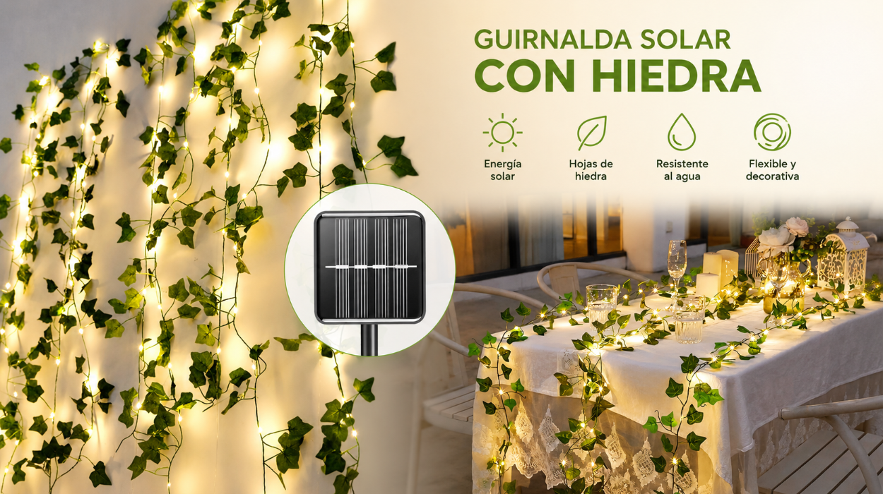 Dale un toque mágico a tu jardín con esta guirnalda solar de hiedra y 8 modos de luz por sólo 18,04€ (-10%)