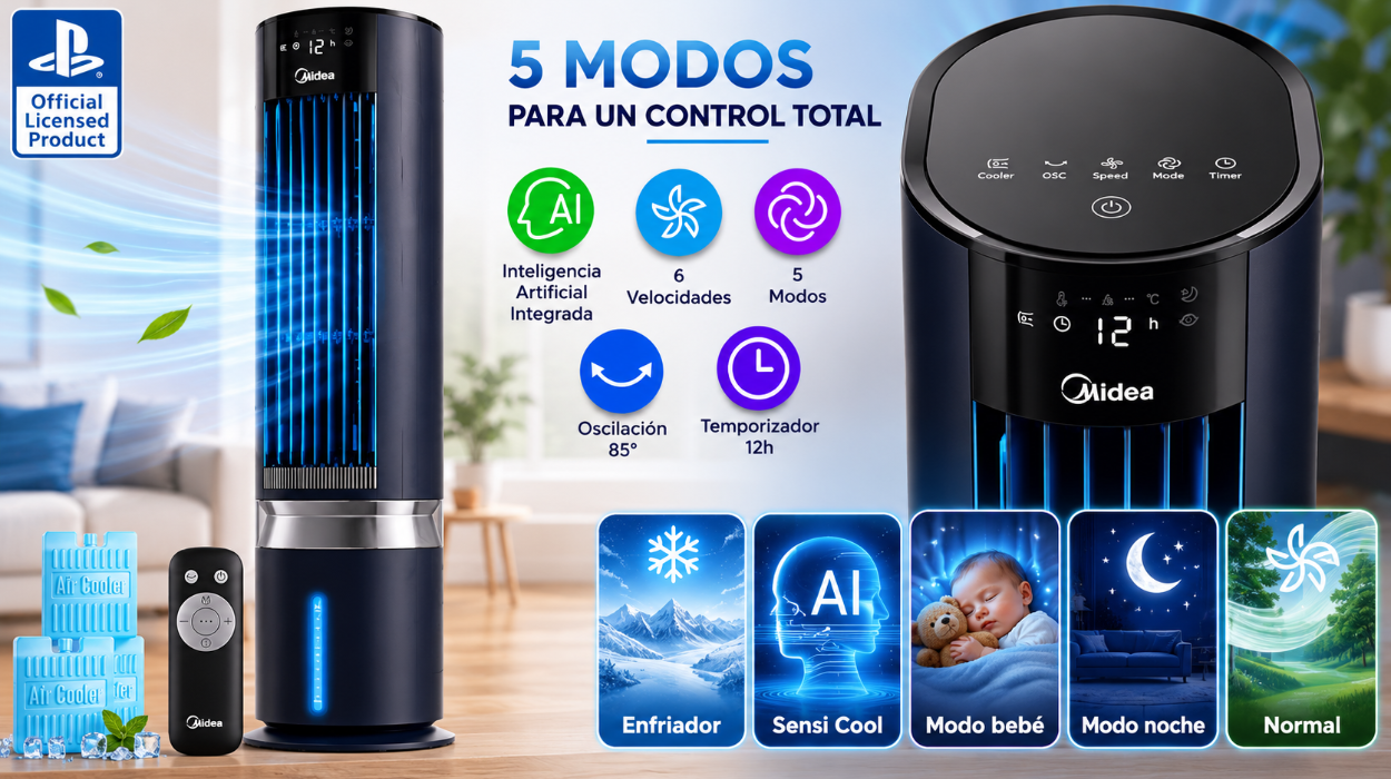 Climatizador evaporativo portátil MIDEA 3 en 1 con capacidad de 7L y mando a distancia, ideal para enfriar y humidificar por sólo 132,99€ con envío gratis (-11%)