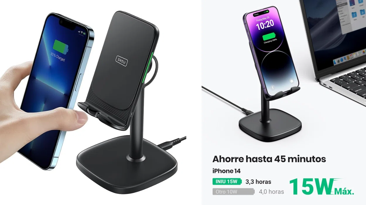 Cargador inalámbrico rápido INIU de 15W, compatible con iPhone y Samsung por sólo 8,74€ con cupón (-66%)