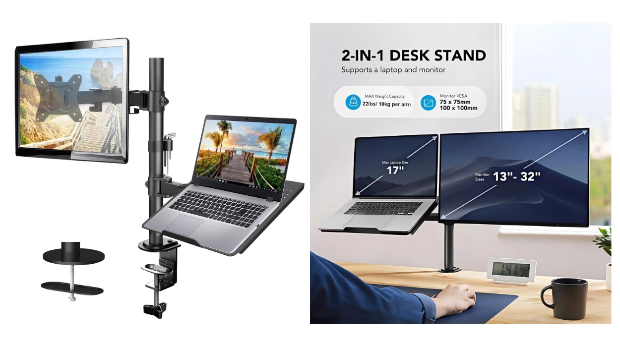 Gana ergonomía y espacio en tu escritorio con este soporte de mesa doble para monitor y portátil que hoy está a precio mínimo (lo tenemos y es BUENÍSIMO)