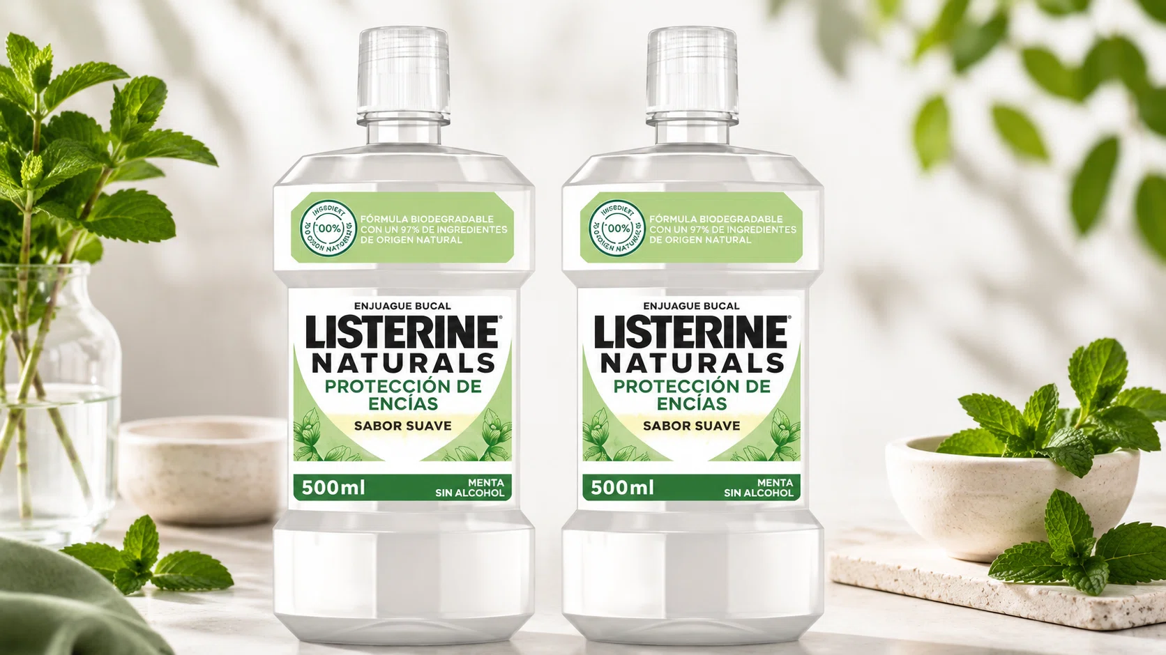 Pack x2 Enjuague bucal sin alcohol Listerine Naturals de 500 ml sabor menta por sólo 6,64€ (-44%)