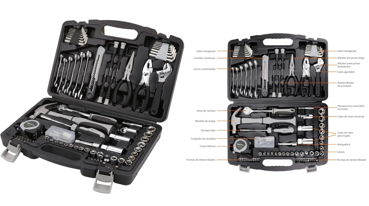Caja de herramientas Amazon Basics: 131 piezas esenciales para el bricolaje del hogar por sólo 29,07€ con envío gratis (-21%)