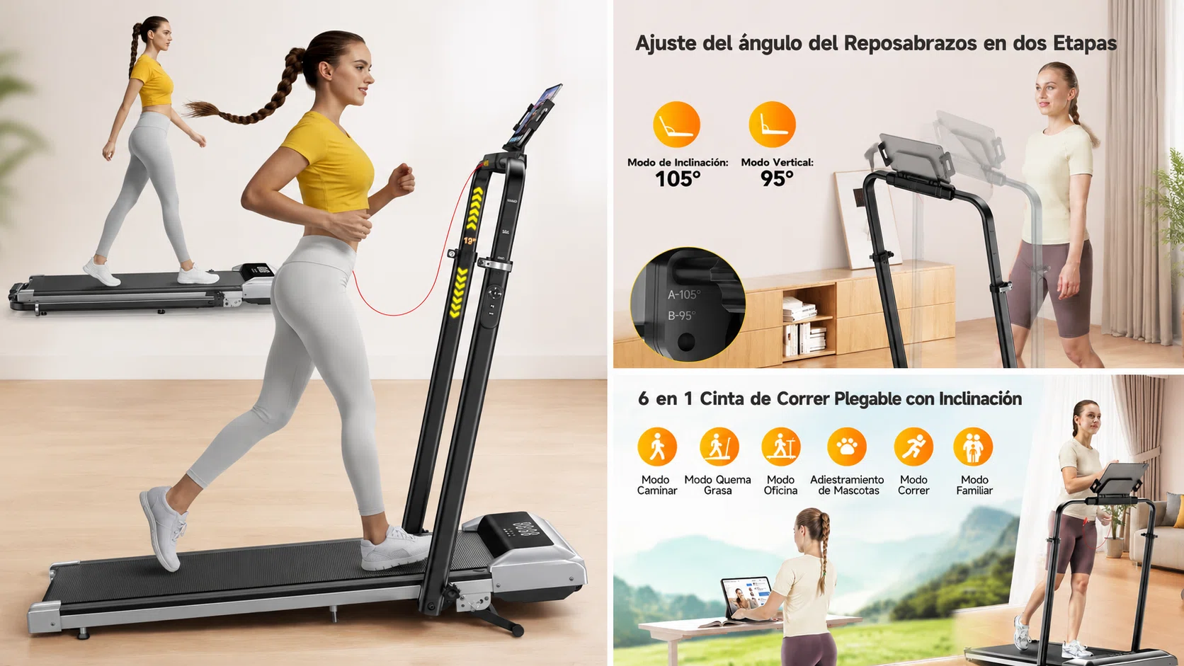 Cinta de correr plegable Toputure 6 en 1 con inclinación ajustable y pasamanos telescópicos por sólo 204,99€ con envío gratis (-45%)