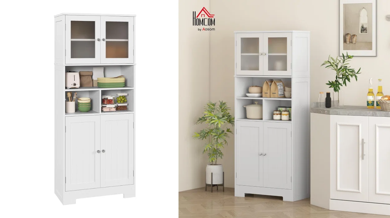 Alacena de cocina Homcom con estantes ajustables y puertas de vidrio por sólo 98,99€ con envío gratis (-23%)