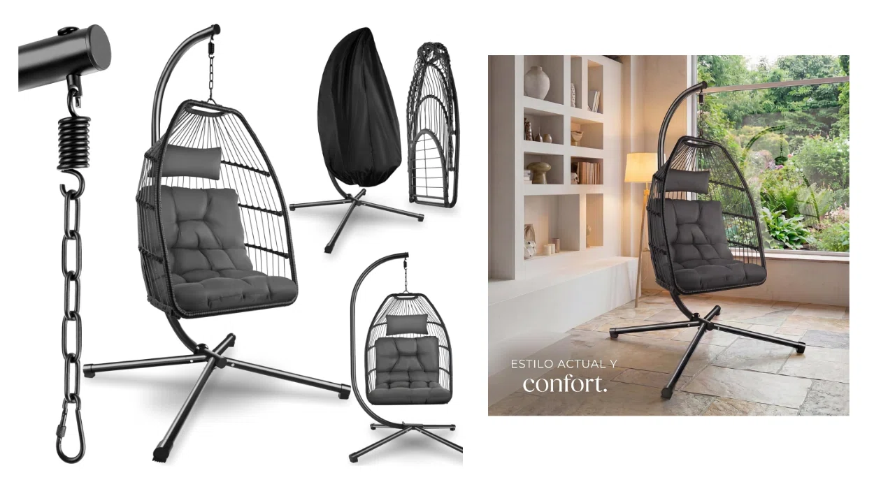 Sillón columpio relax de jardín Tectake con cojín extragrueso y estructura de acero por sólo 104,39€ con envío gratis (-30%)