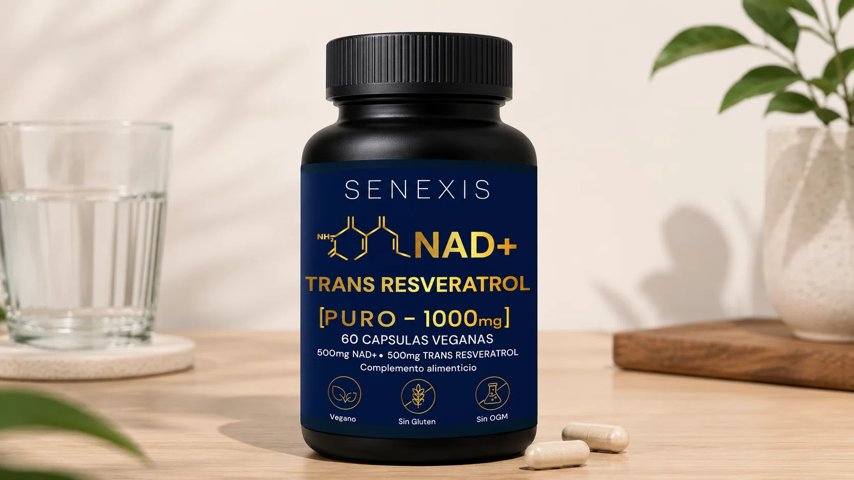 Resveratrol Puro y NAD 1000mg, 60 cápsulas veganas para energía celular y antioxidante por sólo 21,84€ (-27%)