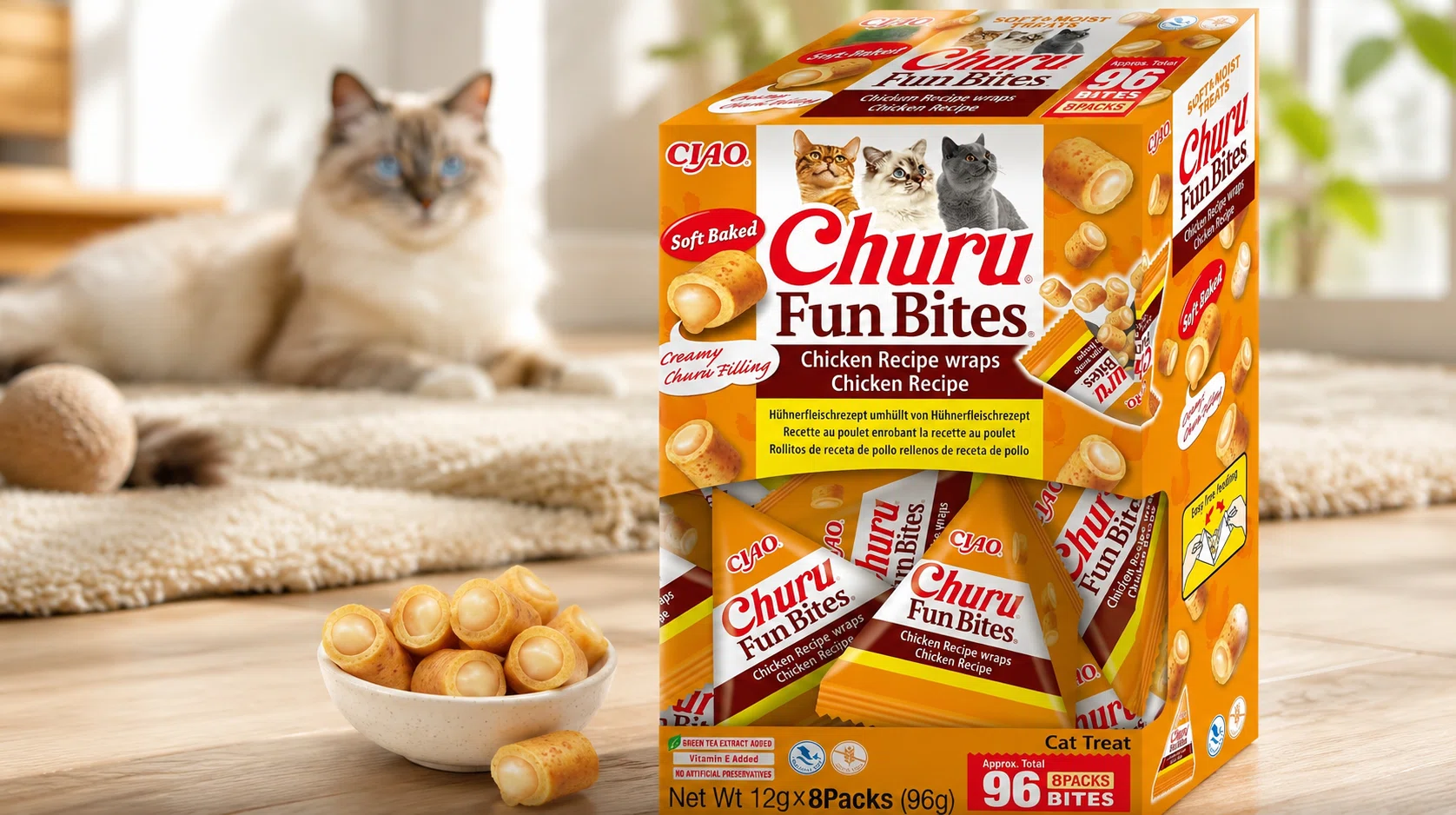 Las golosinas para gatos INABA Churu Fun Bites de pollo son crujientes, cremosas y sin cereales por sólo 6,30€ (-26%)