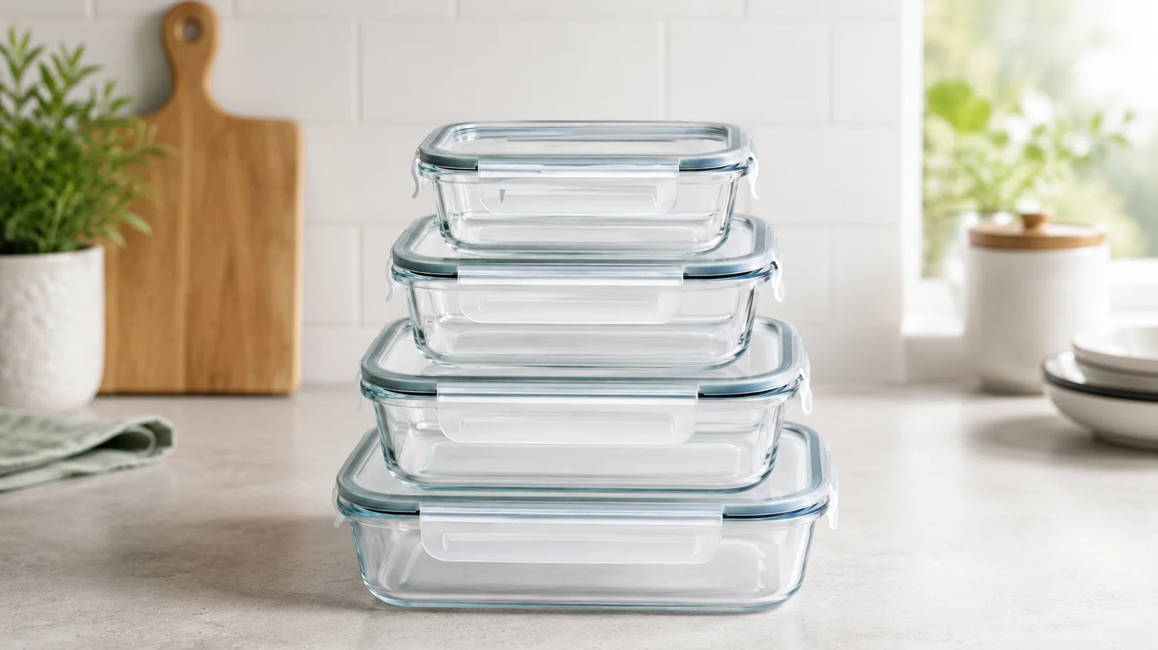 Set de 4 fiambreras rectangulares de vidrio Bloom con tapas herméticas y limpieza fácil por sólo 12,84€ con cupón y envío gratis (-70%)