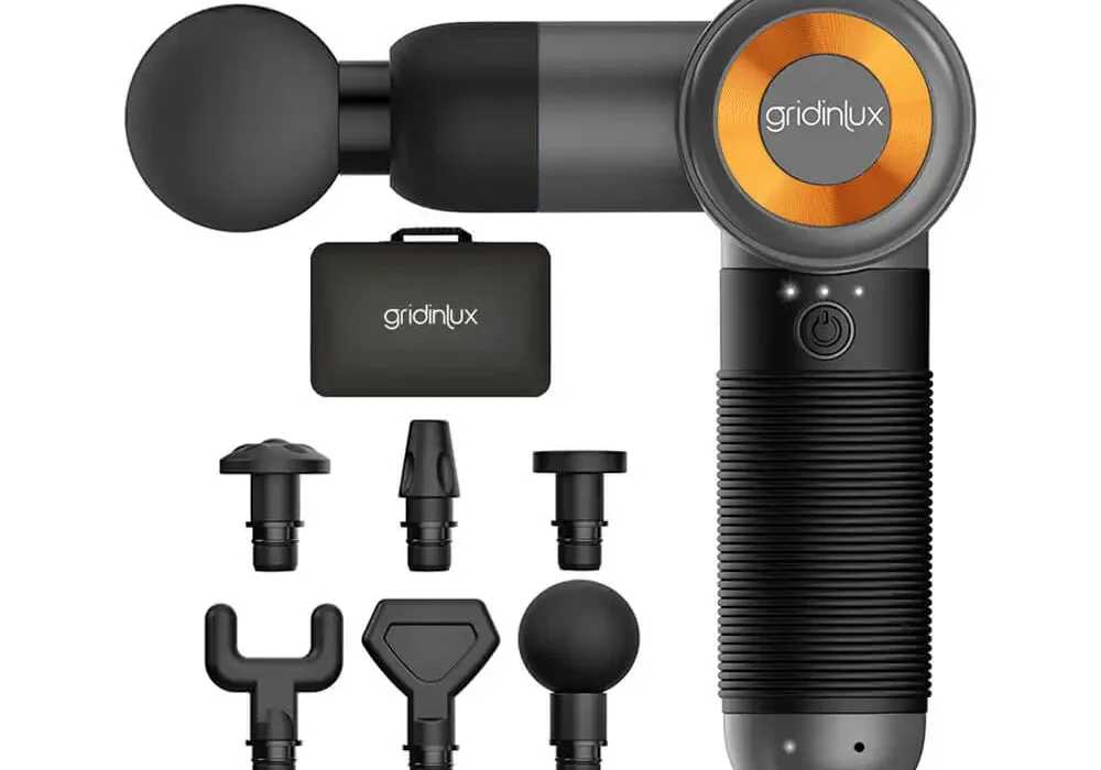 Pistola de masaje Gridinlux Gym Gun 240: alivio muscular con 3 intensidades y 6 cabezales por sólo 15,90€ con envío gratis