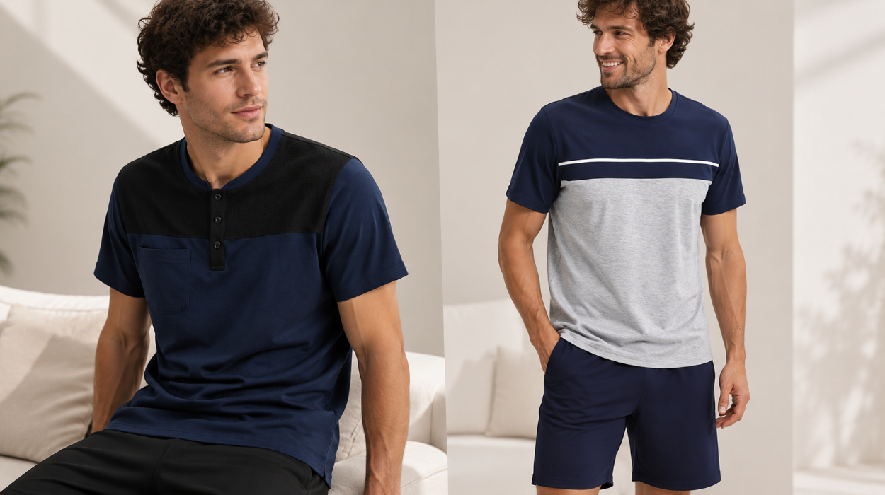 Pijamas cómodos de algodón con camiseta y pantalón corto para hombre por sólo 19,99€ (-13%)