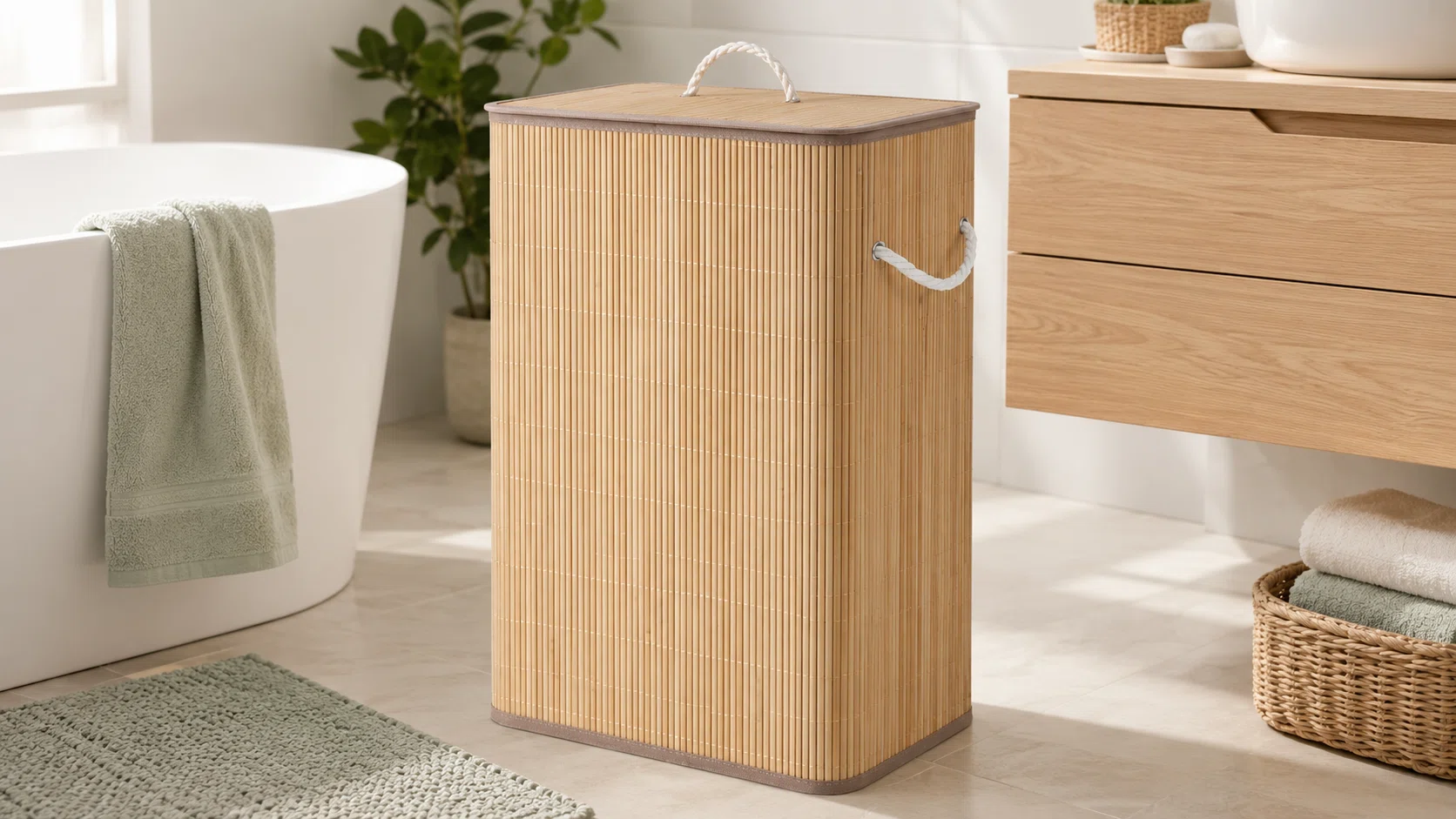 Organiza tu ropa con el cesto Songmics de bambú 90 L, plegable y con tapa por sólo 13,36€ con cupón y envío gratis (-67%)