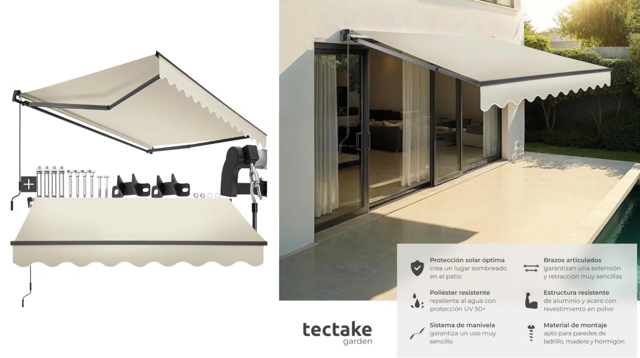 Toldo retráctil tectake con brazos articulados y manivela fácil de manejar por sólo 109,79€ con envío gratis (-15%)