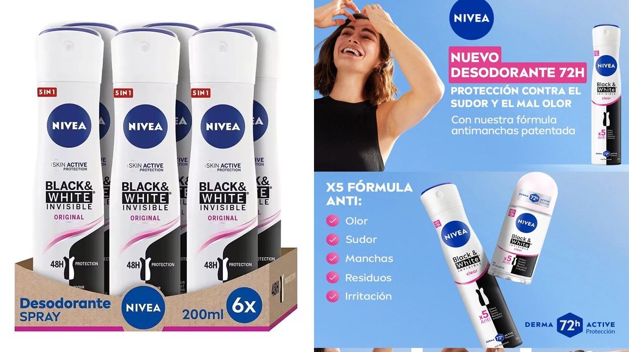 Chollo Pack 6x Nivea Black & White Invisible Original de 200 ml por sólo 12,09€ con envío gratis (-31%) ¡2,02€ cada uno!