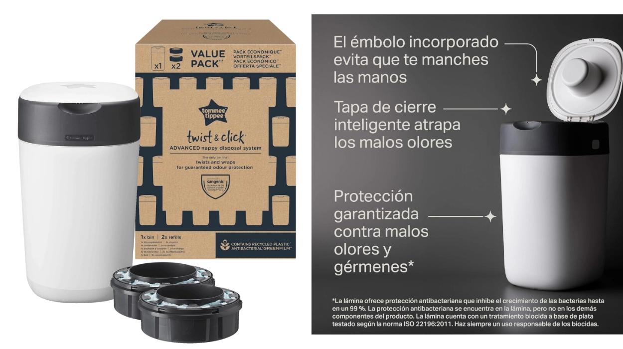 Olvídate de malos olores con el contenedor Tommee Tippee Twist & Click que sella pañales como residuos nucleares por sólo 14,98€ (57% de descuento)