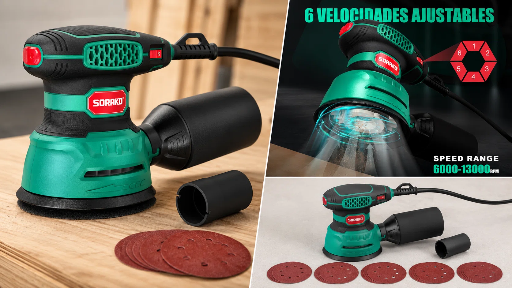 6 velocidades y 16 hojas para todo tipo de lijado: Lijadora orbital 350W con recolección de polvo por sólo 24,13€ (-28%)