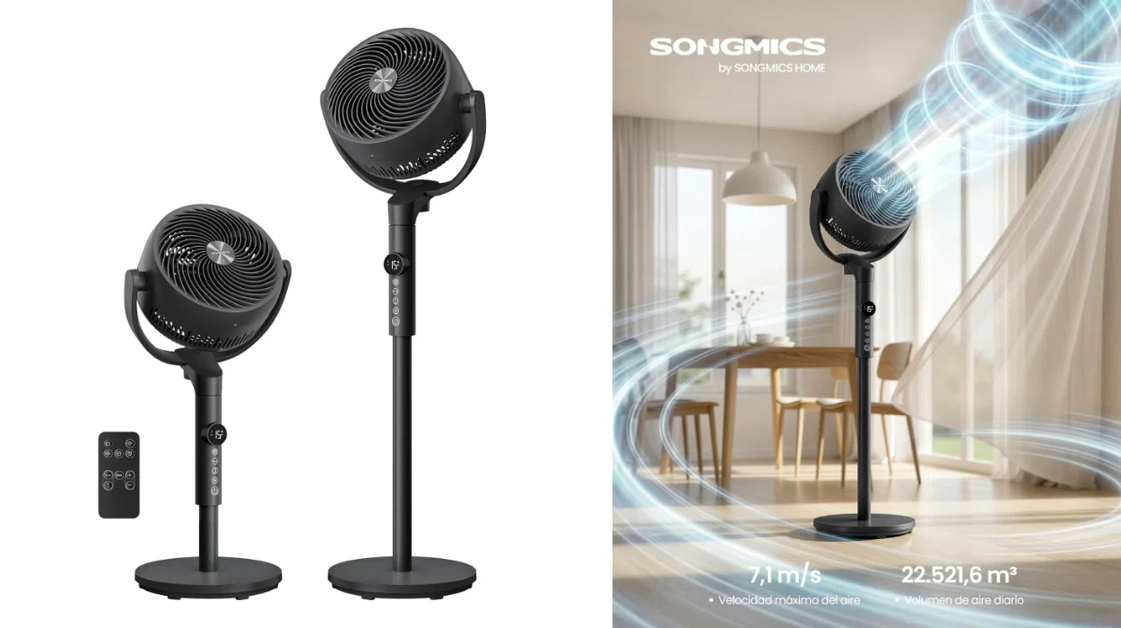 Ventilador de pie Songmics silencioso con mando y 15 velocidades por sólo 67,99€ con envío gratis (-15%)