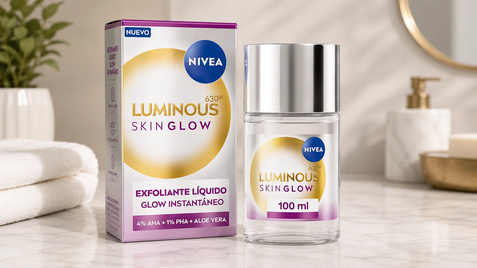 Exfoliante líquido Nivea LUMINOUS630 Skin Glow, peeling facial suave con AHA, PHA y Aloe Vera por sólo 7,76€ con cupón (-35%)