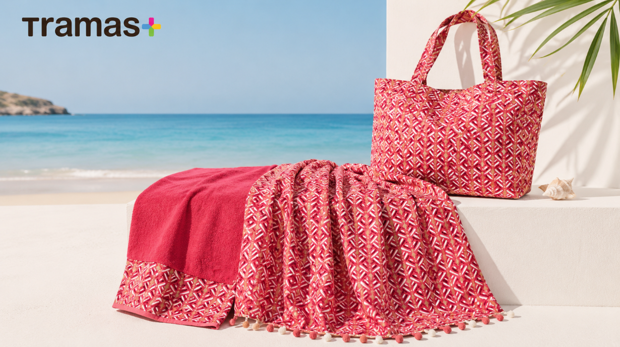 Disfruta del verano con el conjunto playero Tramas+ Eloina Marsala: toalla, pareo y bolso a juego por sólo 13,99€
