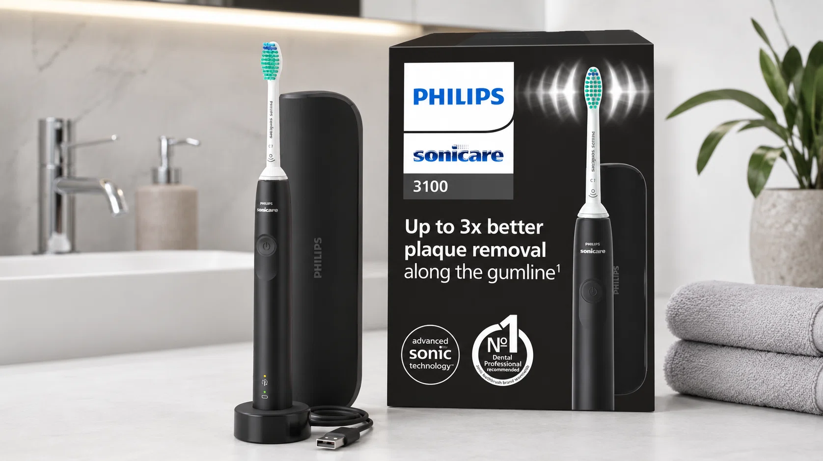 Philips Sonicare 3100: cepillo dental eléctrico sónico con sensor de presión, temporizador y estuche de viaje por sólo 34,99€ con envío gratis (-50%)