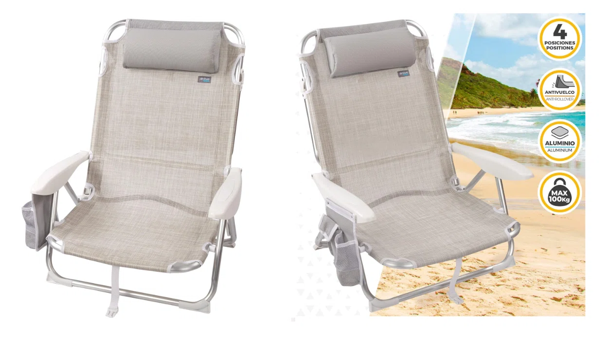 Disfruta del verano con la silla de playa Aktive plegable y reclinable con cojín y asa por sólo 32,76€ con envío gratis (-18%)