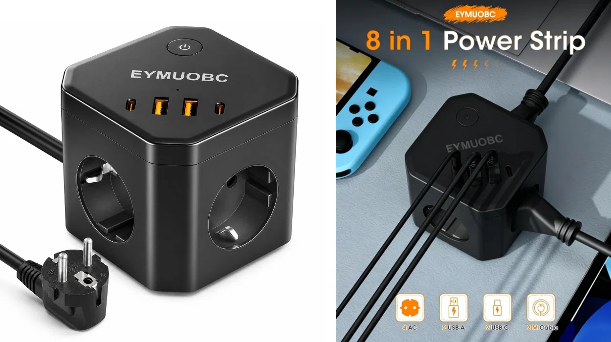 Regleta 8 en 1 con USB-C y protección contra sobretensión, 4 enchufes con interruptor y cable de 2 m por sólo 16,99€ (-23%)