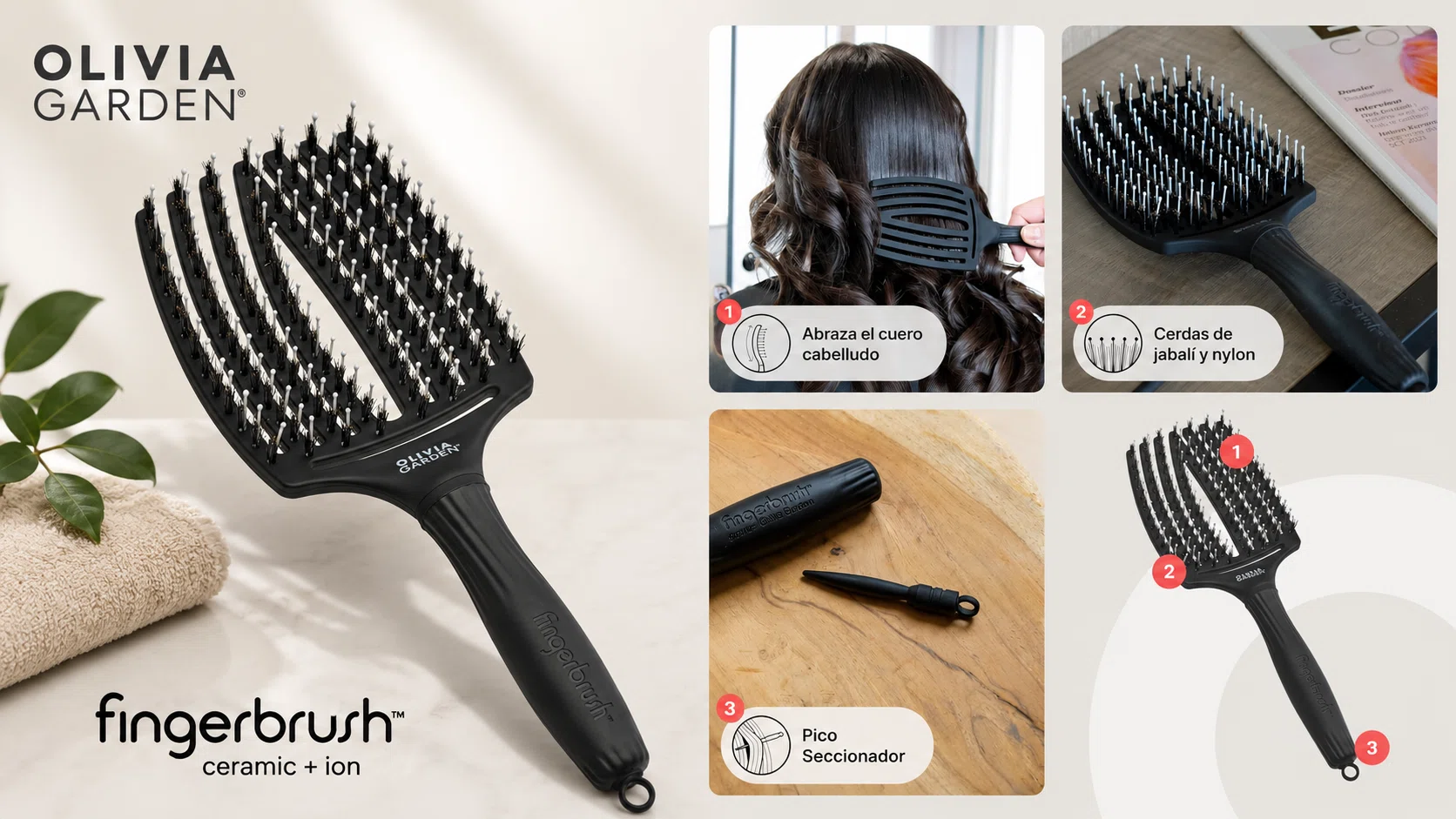 Desenreda y da brillo al cabello largo: cepillo Olivia Garden Fingerbrush Large con cerdas de jabalí por sólo 10,89€ (-37%)