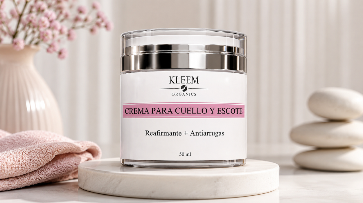 Crema reafirmante Kleem Organics para cuello y escote con péptidos, retinol y ácido hialurónico de 50 ml por sólo 19,97€ (-26%)
